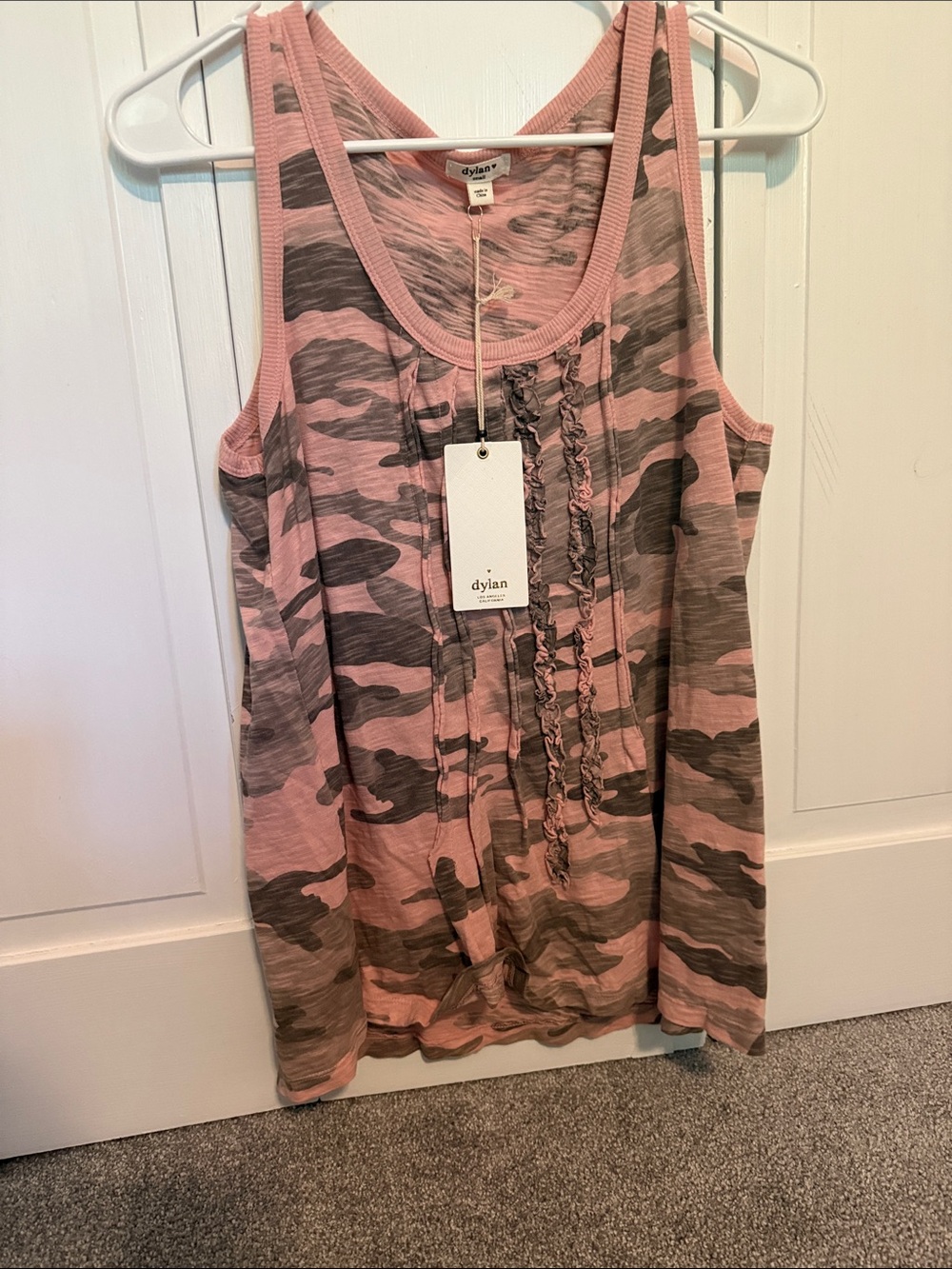 dylan Pink and Gray Camo Ruffle Tank
